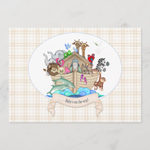Tiere der Arche Noah Elfenbein Gingham Einladung