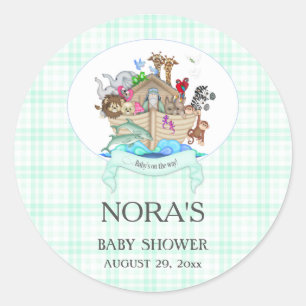 Tiere der Arche Noah Mint Gingham Runder Aufkleber