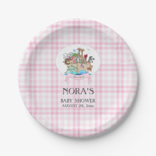 Tiere der Arche Noah Pink Gingham Pappteller