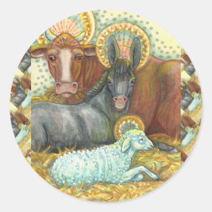 TIERE DER GEBURT IM STALL, OCHSE, ESEL & SCHAF RUNDER AUFKLEBER