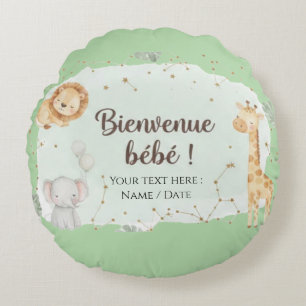 Tiere der Savanne Aquarell - Willkommen Baby Rundes Kissen