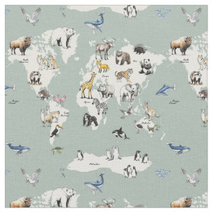Tiere der Welt-Nursery-Karte - Minze  Stoff