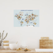 Tiere der Weltkarte für Kinderzimmer oder Kinderzi Poster (Küche)