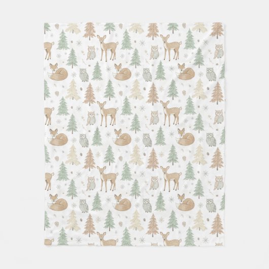 Tiere des Winterwaldes nahtloses Muster Fleecedecke (Vorderseite)