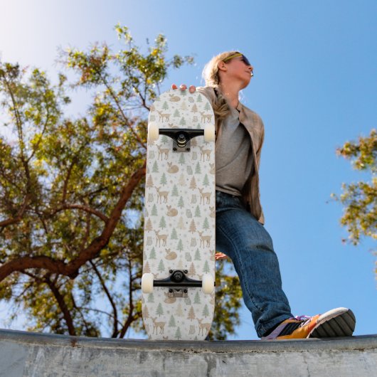 Tiere des Winterwaldes nahtloses Muster Skateboard (Außenbereich 1)