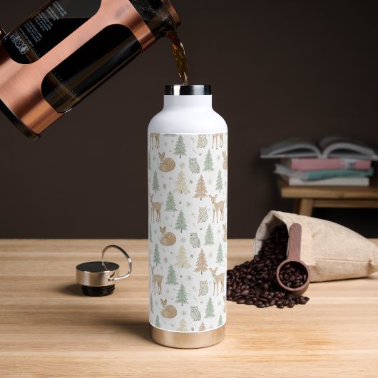 Tiere des Winterwaldes nahtloses Muster Trinkflasche (Kaffee (gedreht))