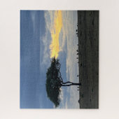 Tiere, die bei Sonnenuntergang in Kenia weiden Puzzle (Vertikal)