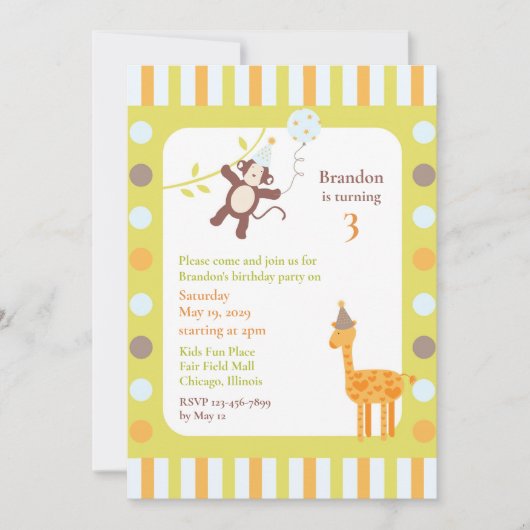 Tiere Einladung zur Geburtstagsparty (Vorderseite)