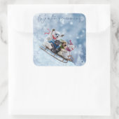 Tiere fahren auf Schlitten den Berg hinunter Quadratischer Aufkleber (Tasche)