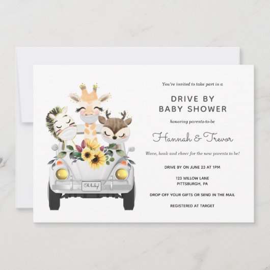 Tiere fahren mit Kinderduschparade Einladung (Vorderseite)