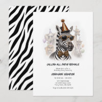 Tiere feiern lustige Zebra-Kinder-Geburtstagsfeier