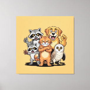 Tiere-Freunde-Team-Illustration im Cartoon-Stil Leinwanddruck