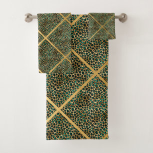 TIERE-GREEN-LEOPARD-DRUCK LUXURY-GRID-TOWEL BADHANDTUCH SET