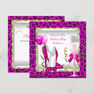 Tiere Heiße Pink Gold Glitter Absätze Geburtstagsf Einladung