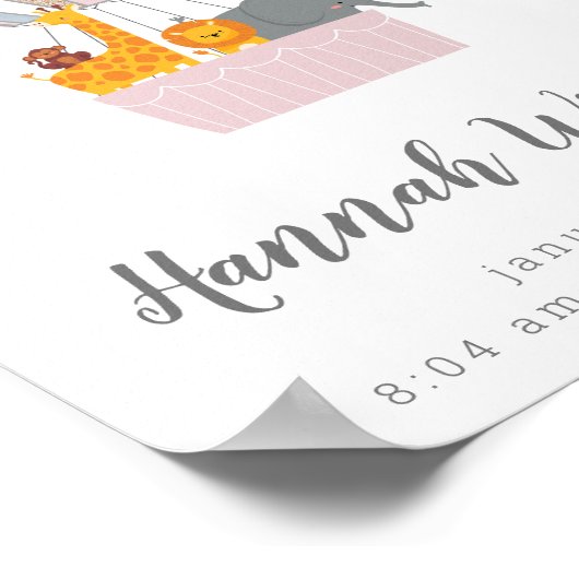 Tiere Heißluftballon Personalisierte Geburtsstaate Poster (Ecke)