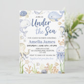 Tiere im blauen Ozean unter der Sea Baby Dusche Einladung (Stehend Vorderseite)