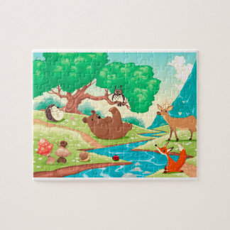 Tiere im Holz. Cartoonlandschaft Puzzle