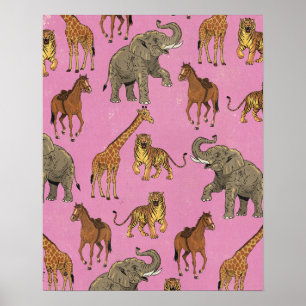 Tiere im Vintage-Zoo-Stil Poster