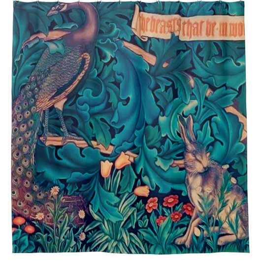 Tiere im Wald, William Morris Duschvorhang (Vorderseite)