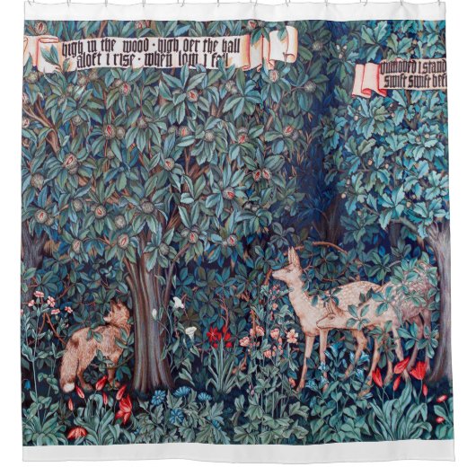 Tiere im Wald, William Morris Duschvorhang (Vorderseite)