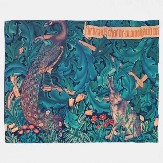 Tiere im Wald, William Morris Fleecedecke (Vorderseite (Horizontal))