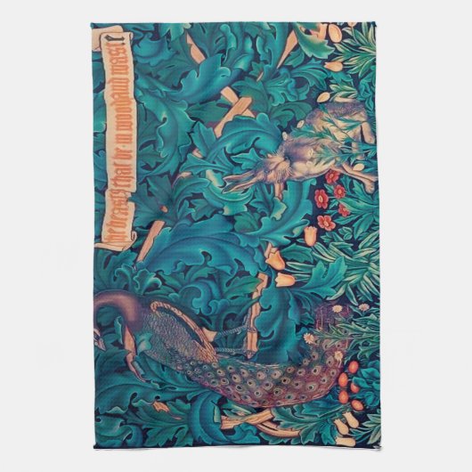 Tiere im Wald, William Morris Geschirrtuch (Vertikal)