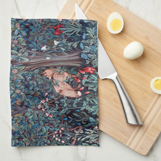 Tiere im Wald, William Morris Geschirrtuch (Viertel Falte)