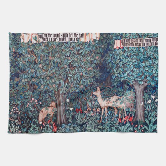 Tiere im Wald, William Morris Geschirrtuch (Horizontal)