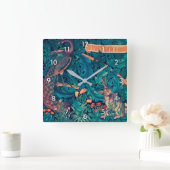 Tiere im Wald, William Morris Quadratische Wanduhr (Zuhause)