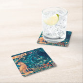 Tiere im Wald, William Morris Square Paper Rechteckiger Pappuntersetzer (Vor Ort)