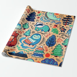 TIERE IM WALDBRISTEN-WAGENpapier Geschenkpapier