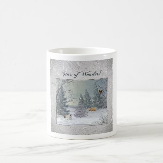Tiere im Winter-Wald, Baum mit Stern, Stern Kaffeetasse (Mittel)