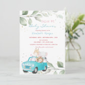 Tiere in Autodosen mit Blütenantrieb durch Babydus Einladung (Stehend Vorderseite)