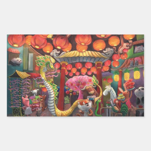 Tiere in der China Rechteckiger Aufkleber (Vorderseite)