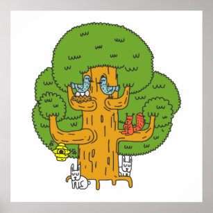 Tiere in einem Baum Poster
