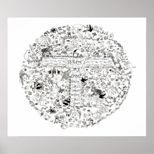 Tiere in Gefahr Bäume Planet Erde Zeichnung Kunst Poster