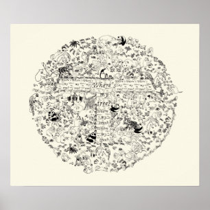 Tiere in Gefahr Bäume Planet Erde Zeichnung Kunst Poster
