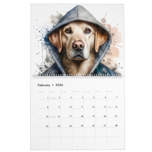 Tiere in Hoodies 12 Monate Spritzer Art 2026 Kalender (Feb 2026)