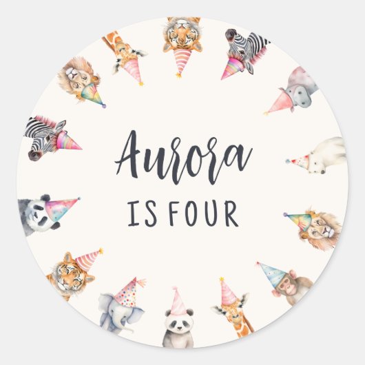 Tiere in Party Hats Themed Party Stickers (Vorderseite)