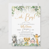 Tiere Jungle Safari Oh Boy Baby Dusche Einladung (Vorderseite)