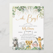 Tiere Jungle Safari Oh Boy Baby Dusche Einladung (Vorne/Hinten)