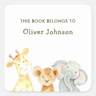 Tiere Jungs 'Dieses Buch gehört' Kids-Buchzeichen Quadratischer Aufkleber