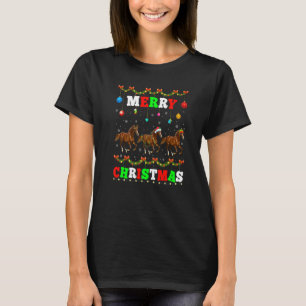 Tiere Lichter Frohe Weihnachten Santa Pferd T-Shirt
