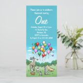 Tiere mit farbenfrohen Ballons Einladung (Stehend Vorderseite)