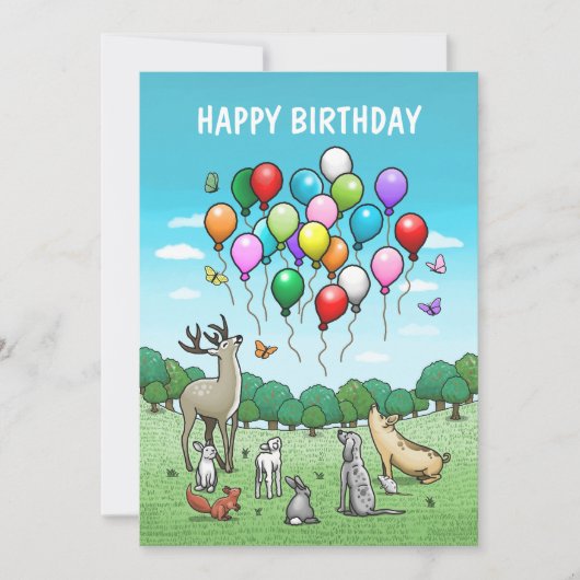 Tiere mit farbenfrohen Luftballons Geburtstag Karte (Vorderseite)