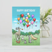 Tiere mit farbenfrohen Luftballons Geburtstag Karte (Stehend Vorderseite)