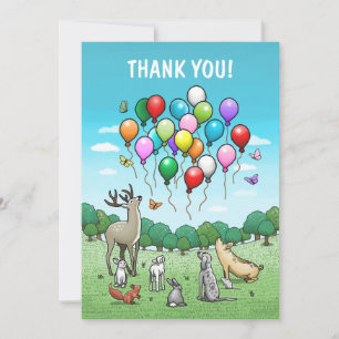 Tiere mit Geburtstagsballons Dankeskarte