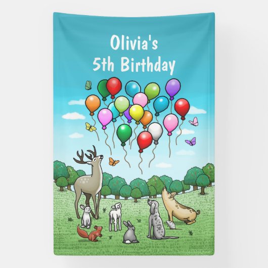 Tiere mit Luftballons Banner (Vertikal)