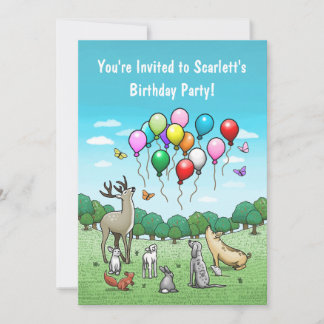 Tiere mit Luftballons Einladung