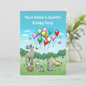 Tiere mit Luftballons Einladung (Stehend Vorderseite)